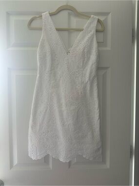 White Eyelet V-Neck Sleeveless Dress